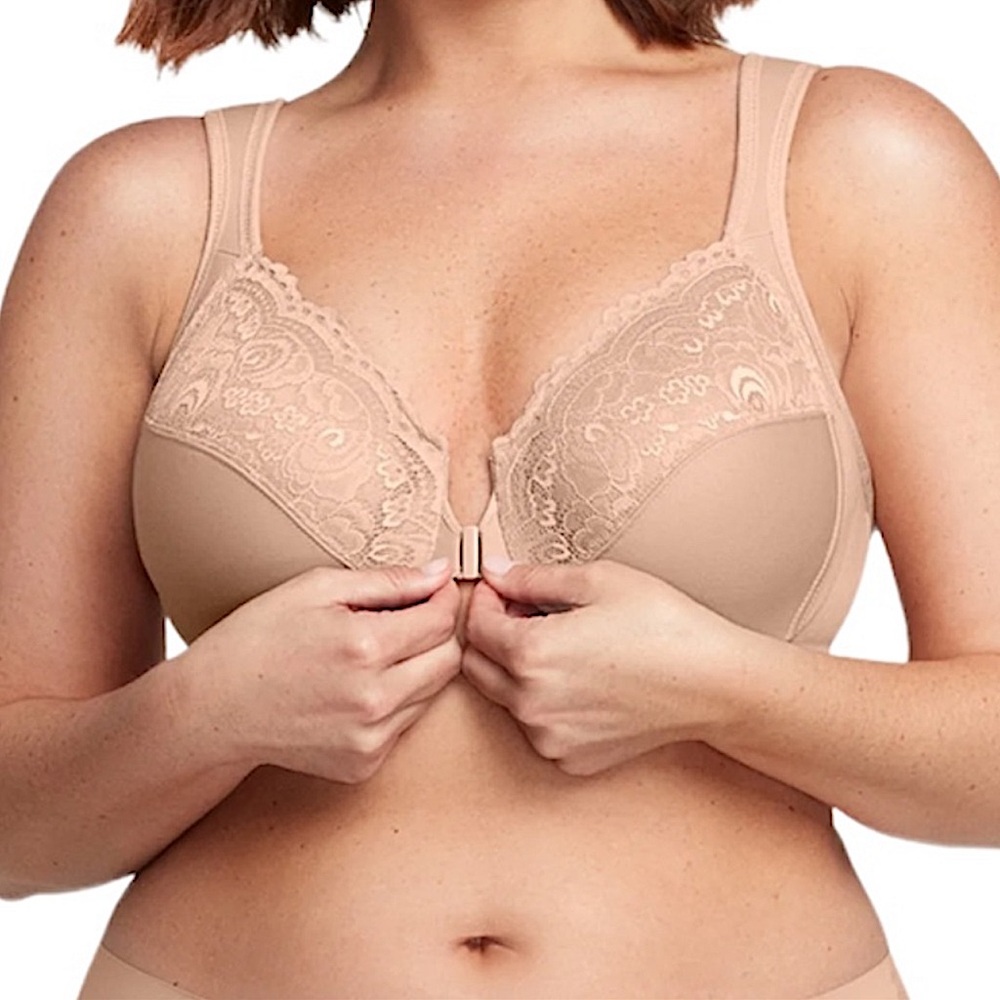 •Glamorise 48E WonderWire Front Close Nude Bra! NEW!